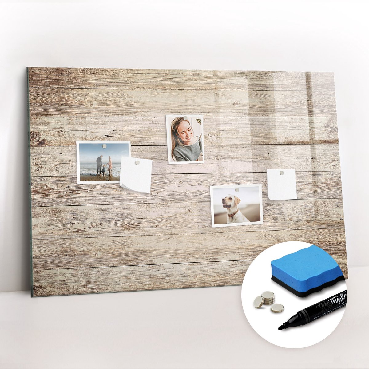 Tulup Whitebord - Houten vloerpanelen - 90 x 60 cm - Bruin Magneetbord Foto - Gratis 5 Sterke Magneten + Whiteboard Marker & Wisser - Minimalistisch Prikbord - Magnetisch Bord - Notitiebord Werkplek