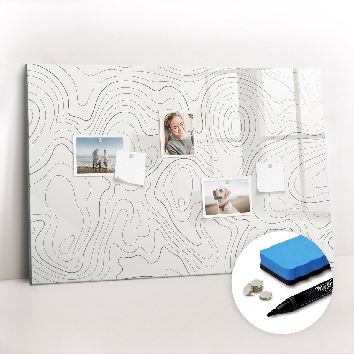 Tulup Whitebord - Abstractiepunten - 90 x 60 cm - Zwart-wit Magneetbord Keuken - Gratis 5 Sterke Magneten + Whiteboard Marker & Wisser - Minimalistisch Prikbord - Foto Magneetbord - Organiseer Je Bureau