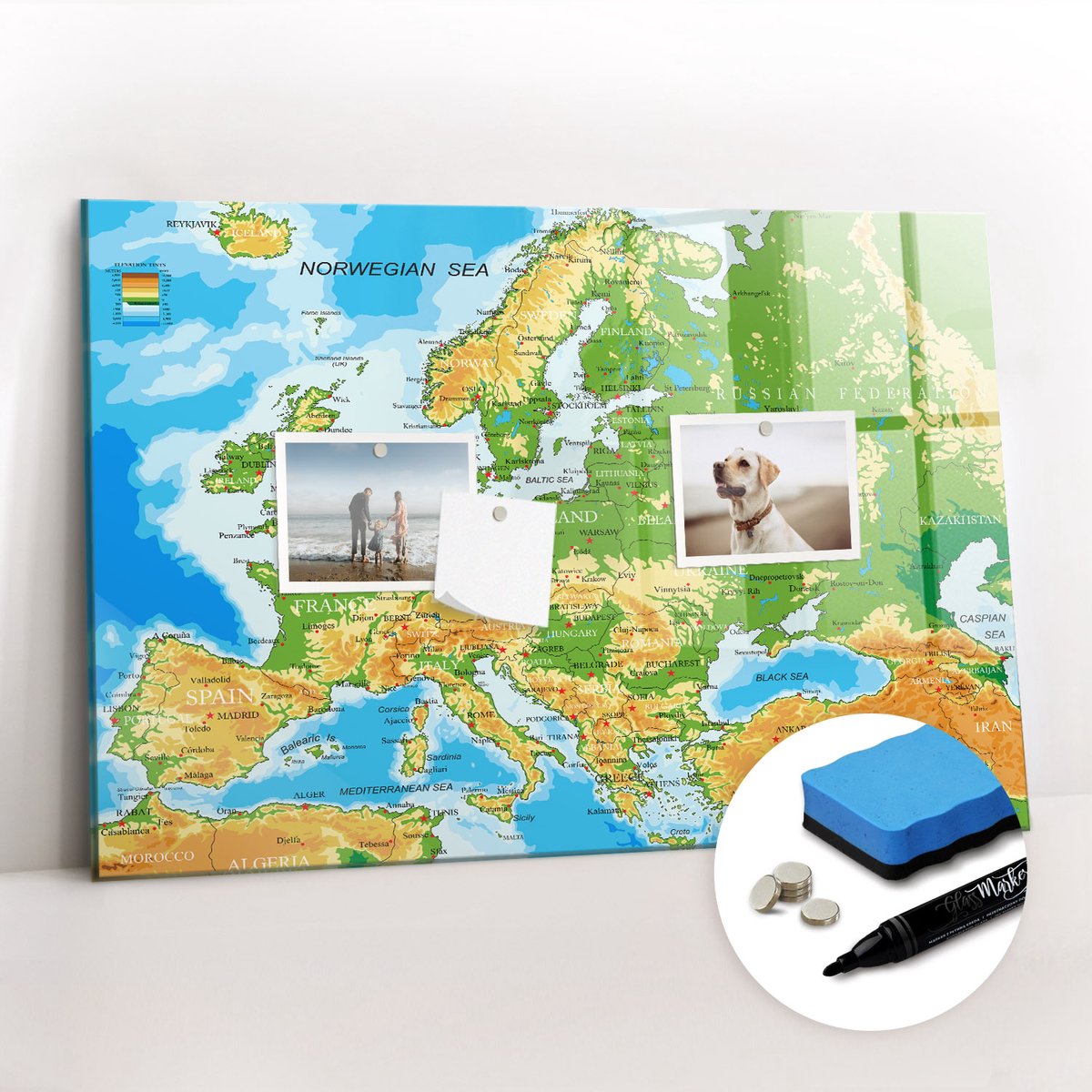 Tulup Whitebord - Wereldkaart voor school - 60 x 40 cm - Veelkleurig Magneetbord Foto - Gratis 5 Sterke Magneten + Whiteboard Marker & Wisser - Moderne Wanddecoratie - Magnetic Board - Organiseer Je Bureau