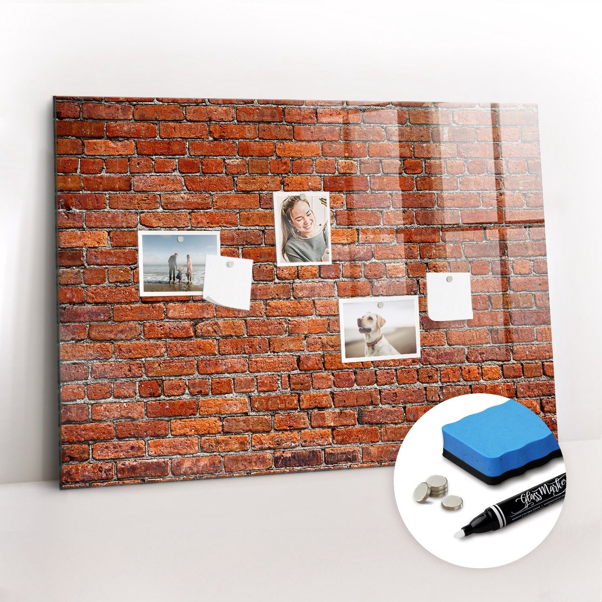 Tulup Whitebord - Oude bakstenen muur - 100 x 70 cm - Rood Magneetbord Design - Gratis 5 Sterke Magneten + Whiteboard Marker & Wisser - Design Memobord - Magneetbord Muur - Ideeënbord Thuiswerkplek