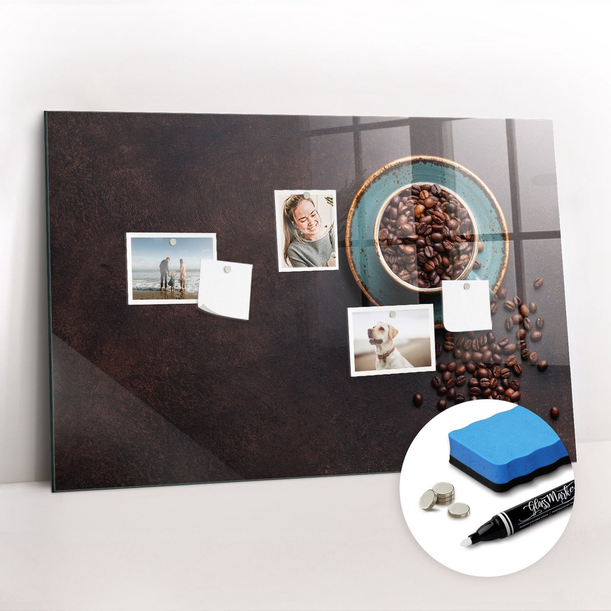 Tulup Whitebord - Een kopje koffie - 90 x 60 cm - Veelkleurig Magnetisch Memobord - Gratis 5 Sterke Magneten + Whiteboard Marker & Wisser - Decoratief Magnetisch Bord - Magnetisch Memobord - Inspiratiebord Kantoor