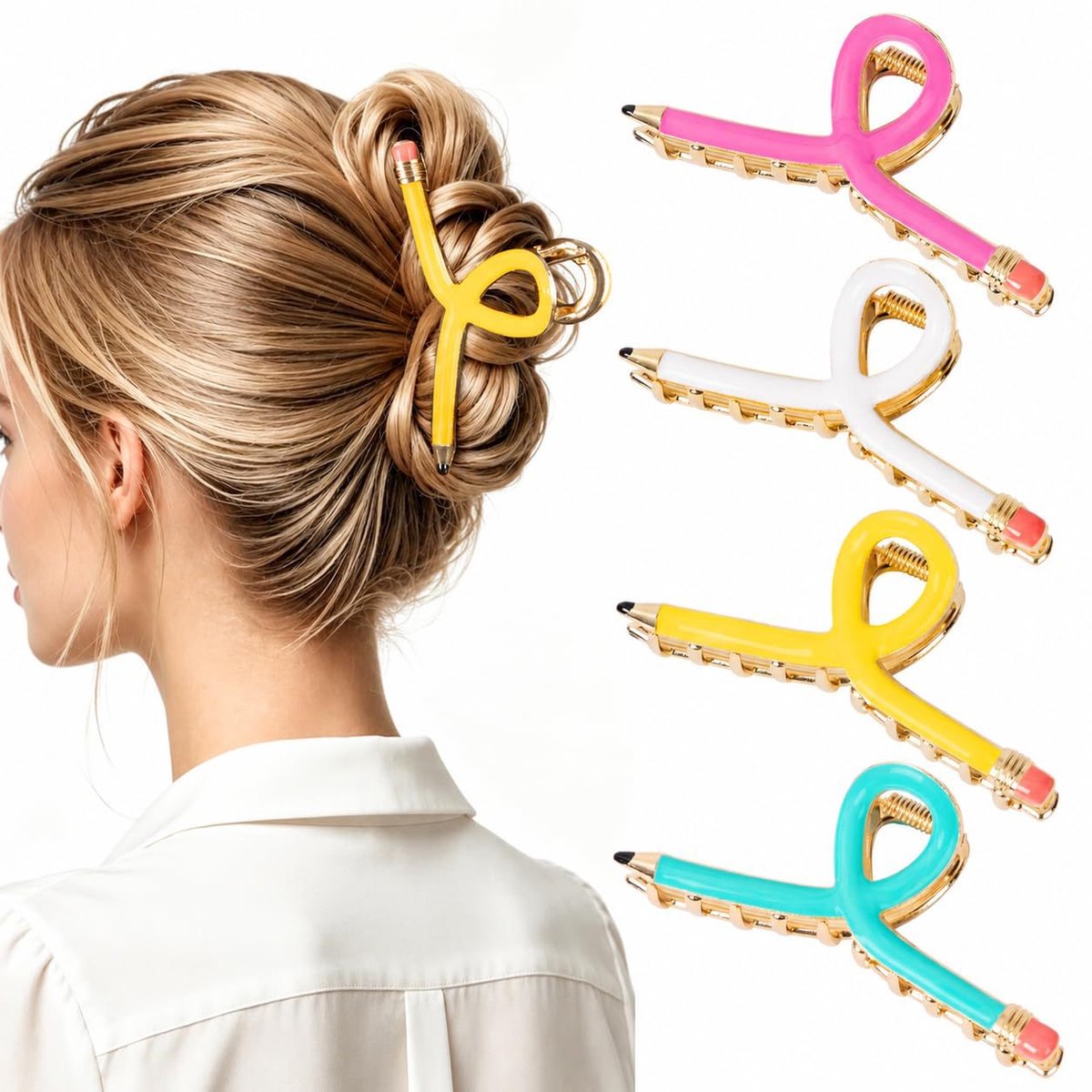 Potlood Haarclip voor Vrouwen - Set van 4 Stuks - Haaraccessoire voor Dik en Dun Haar, Cadeau voor Docenten