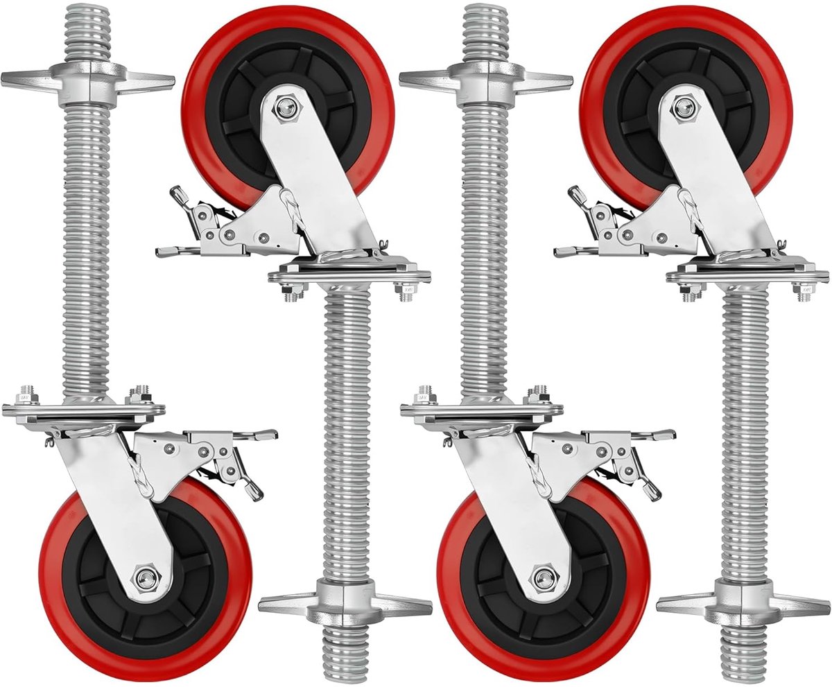 SnelShoppen - 6 Inch Steigerwielen Set (4 Stuks) met Stalen Spil, 150mm, Steiger Spil Diameter 30mm, Zwenkwielen 500kg voor Steigers en Rollende Steig