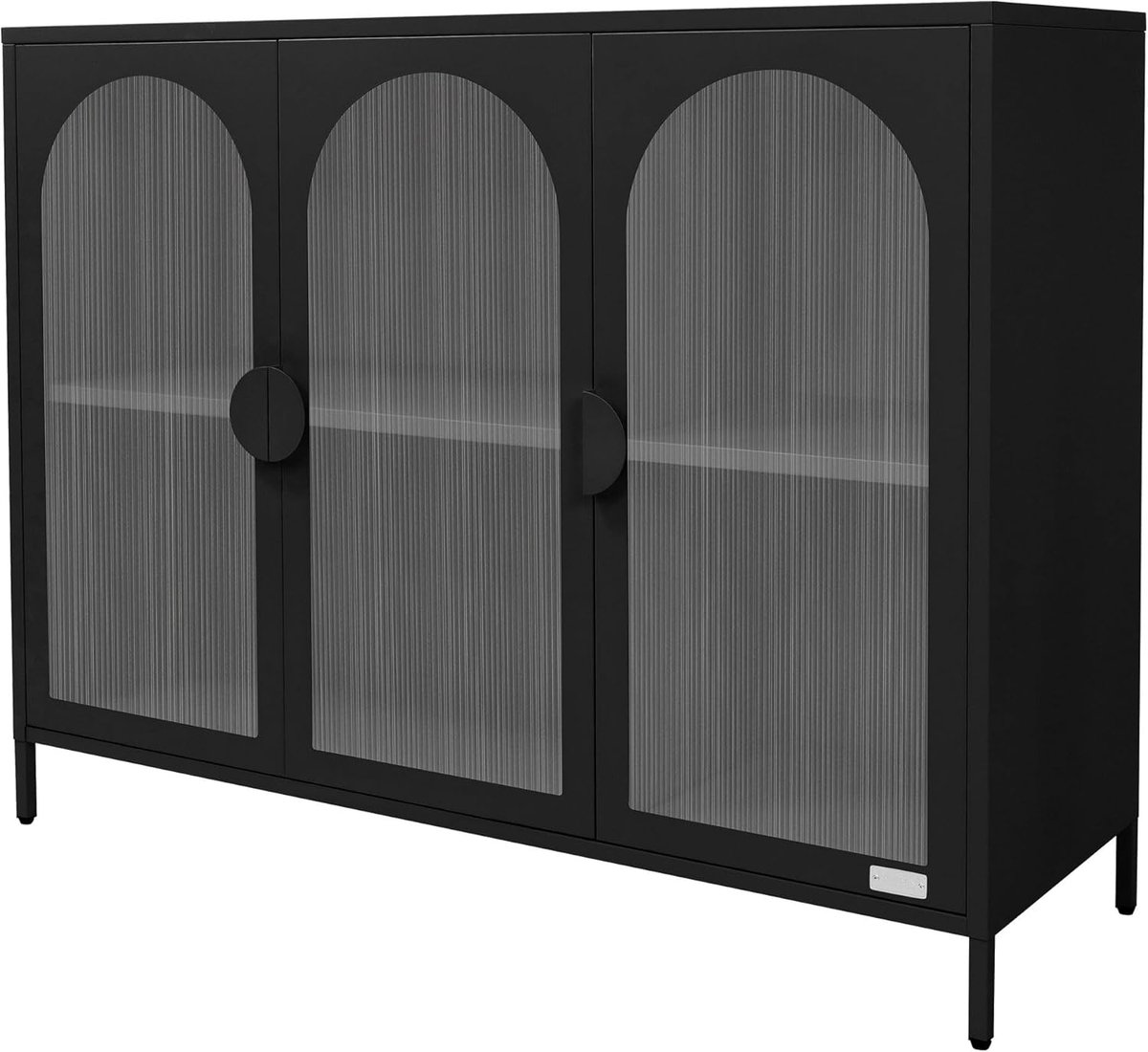 SnelShoppen - ML-Design Metalen Displaykast Zwart 120x93x40 cm TV Kast Dressoir met 3 Deuren en 4 Ruime Opbergvakken Stalen Opbergkast met Verstelbare