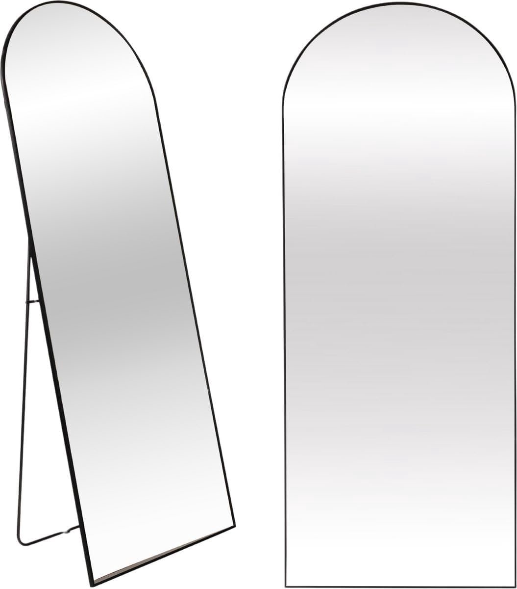 Passpiegel - Minimalistische Design Wandspiegel - Staande Spiegel met Metalen Rand - Zwart - 160x60x4 CM