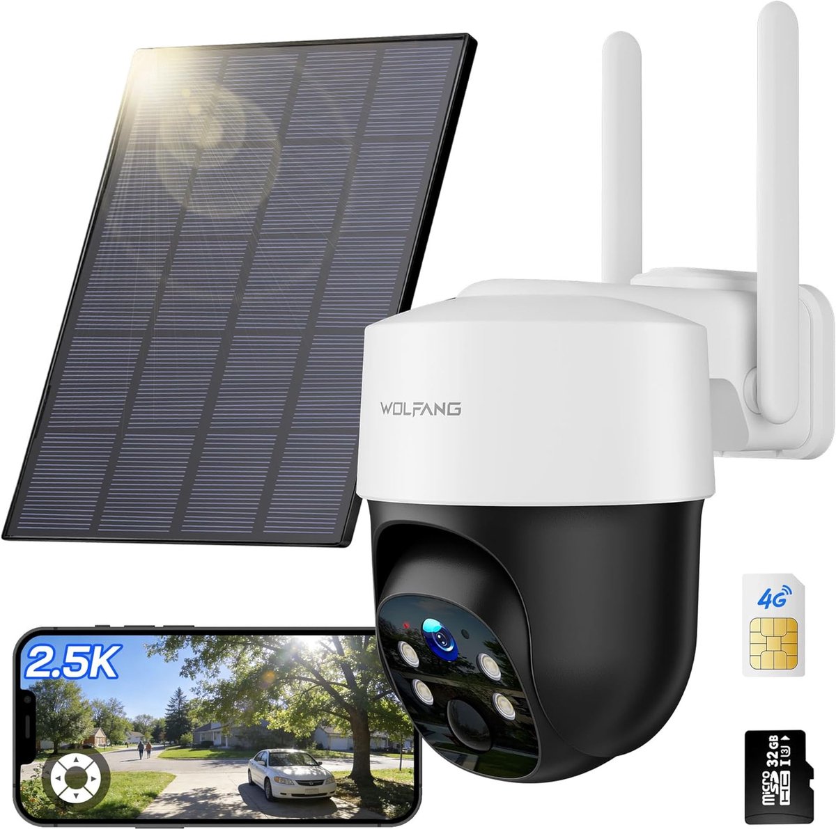 SnelShoppen - Wildlife Camera 4G LTE Mobiele Trail Camera, Zonne-energie, 2.5K Live Video, Pan 355° Tilt, 110° Afstandsinstelling, Beveiligingscamera