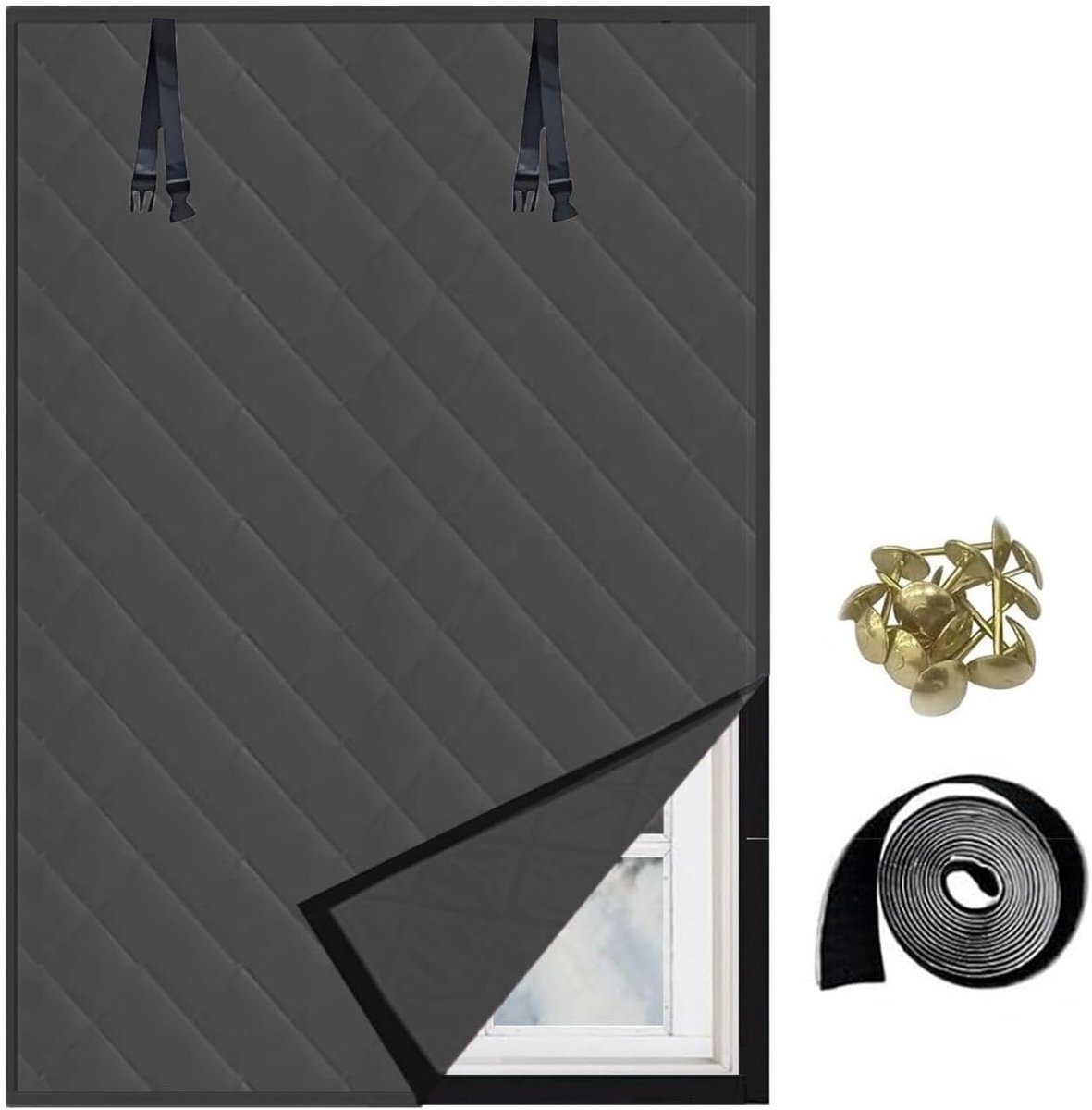 raambekleding winter, warmtewerend gordijn voor ramen Raamisolatieset Weerbestendige isolatiefolie voor winterklaar maken(Black,28x95in/70x240cm)