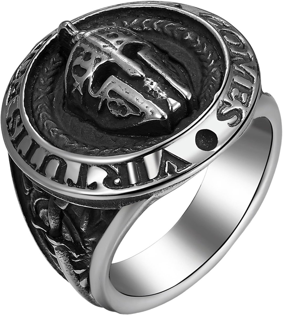 Spartan krijger Ring voor heren: zegelring in Viking helm en masker design, middeleeuwse gothic sieraden in punk-rock stijl, symbool voor kracht en moed, cadeau-idee voor mannen - maat 57