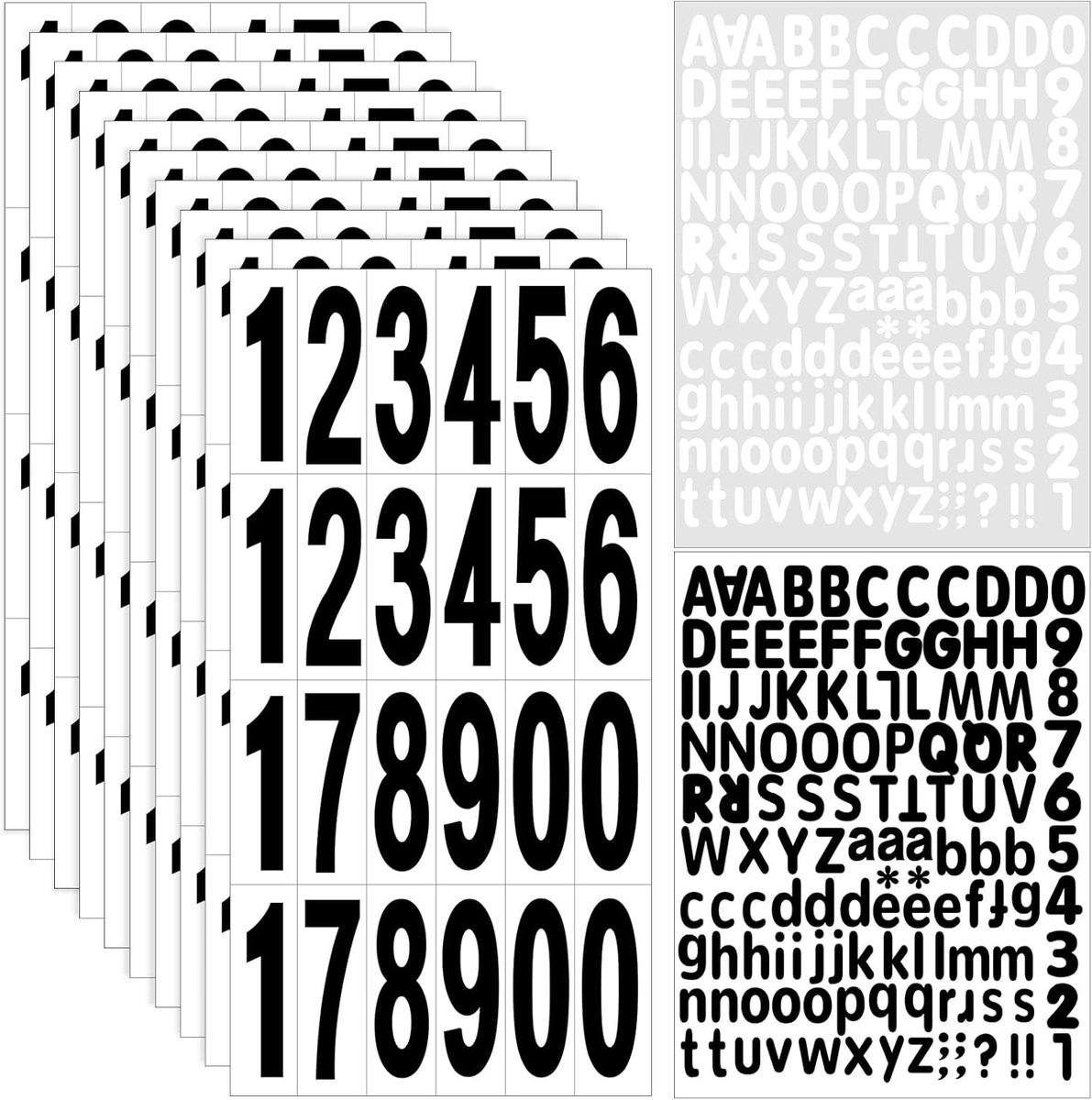10 vellen cijferstickers, 75 mm, zelfklevende cijfers, weerbestendig, zwart, zelfklevend, huisnummer, cijferstickers, nummerstickers, cijferstickers, met 2 vellen letterstickers, 2 kleuren