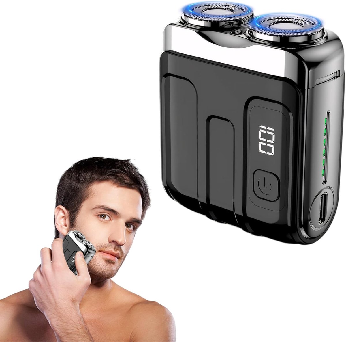 Draagbaar elektrisch mini-scheerapparaat, IPX7 waterdicht, multifunctioneel mini-droogscheerapparaat voor heren, dieptereiniging, shaver mannen, capsulescheerapparaat (zwart)