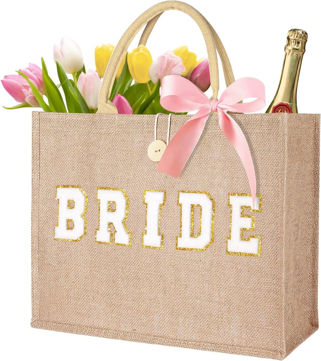 1 stks Bride to Be Tote Bag Beige, Bruids Tas "BRIDE" Belettering voor Vrijgezellin Party Dector