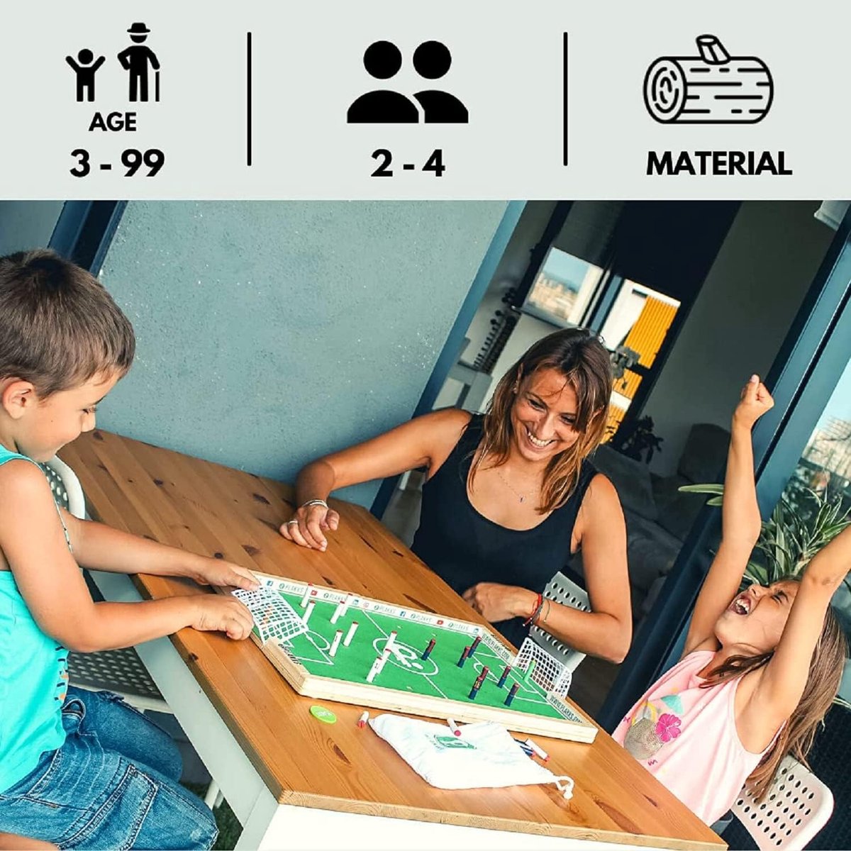 SnelShoppen - PLAKKS Voetbal Bordspel voor Gezinnen | Houten Tafelvoetbal voor 2 tot 4 Spelers | Educatief en Creatief Spel van 3 tot 99 Jaar | Ideaal
