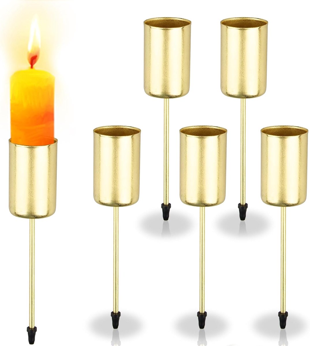 SnelShoppen - Pack van 6 Adventskrans Kaarsenhouders Gouden Pilaren Kaarsen voor Kerstdecoratie Tafeldecoratie en Haarddecoratie