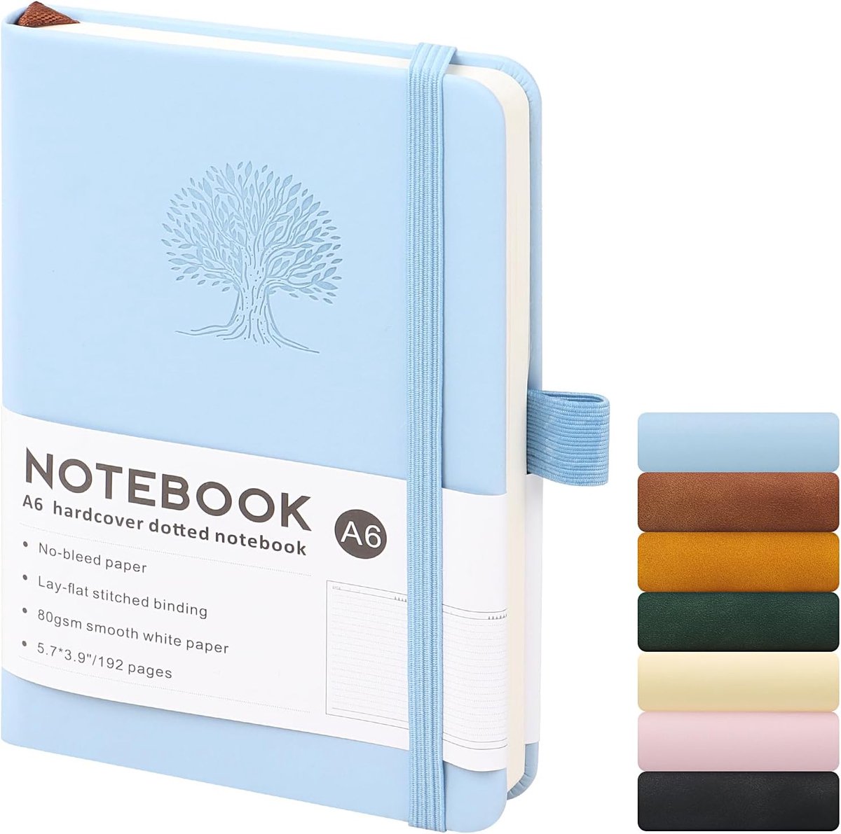 SnelShoppen - A6 Notitieboekje Lijnnotitieboek met 192 Pagina's, Hard Kaft, Leer, Blauw, Ideaal voor Werk, Studie, Schrijven, Reizen, Met Penlus