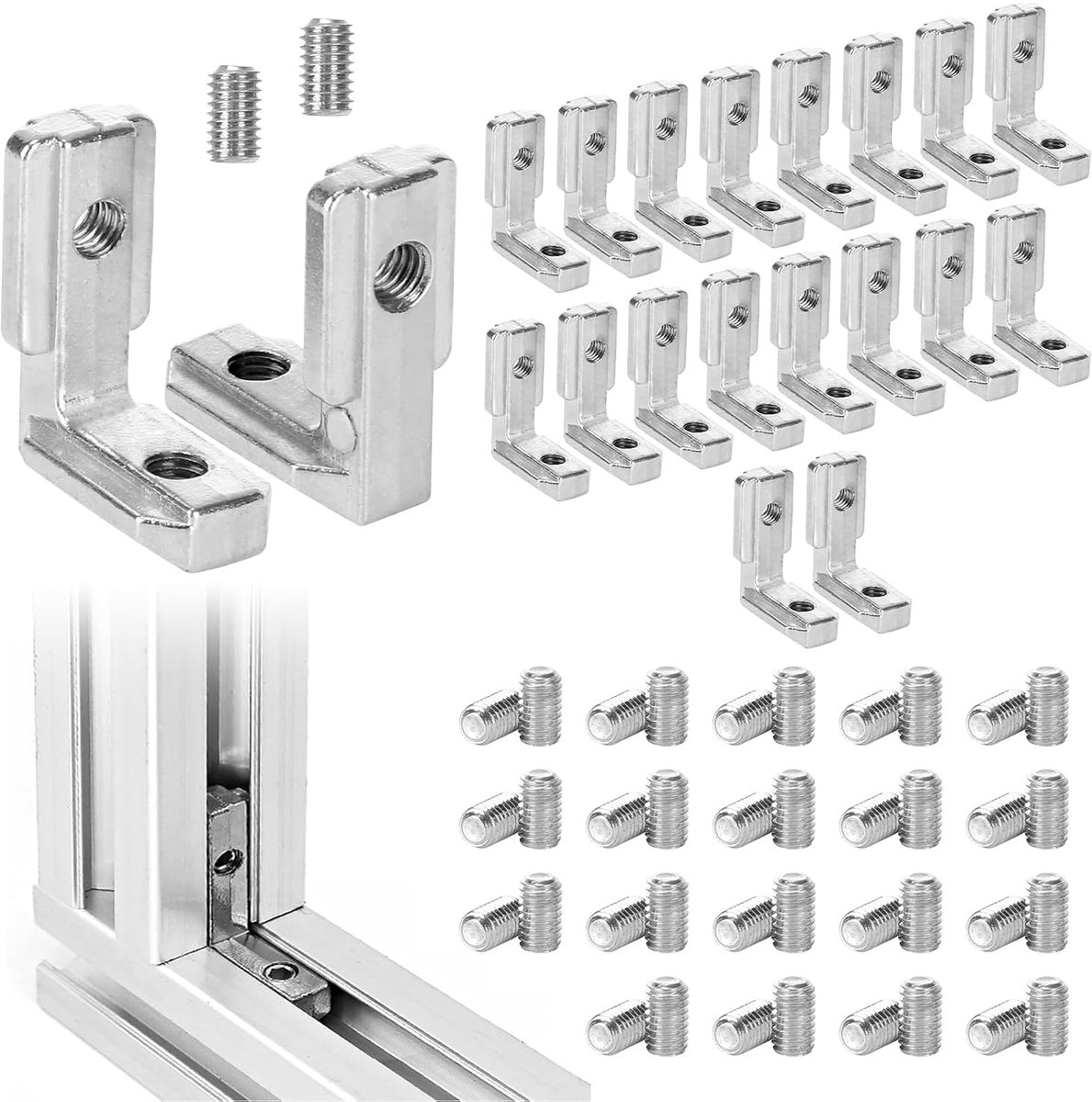 20 pcs T-groove inner corner, 3030 M6 Aluprofile Connector groove 6 T-slot 90° inner corner connector with 40 screws - ShopVlot