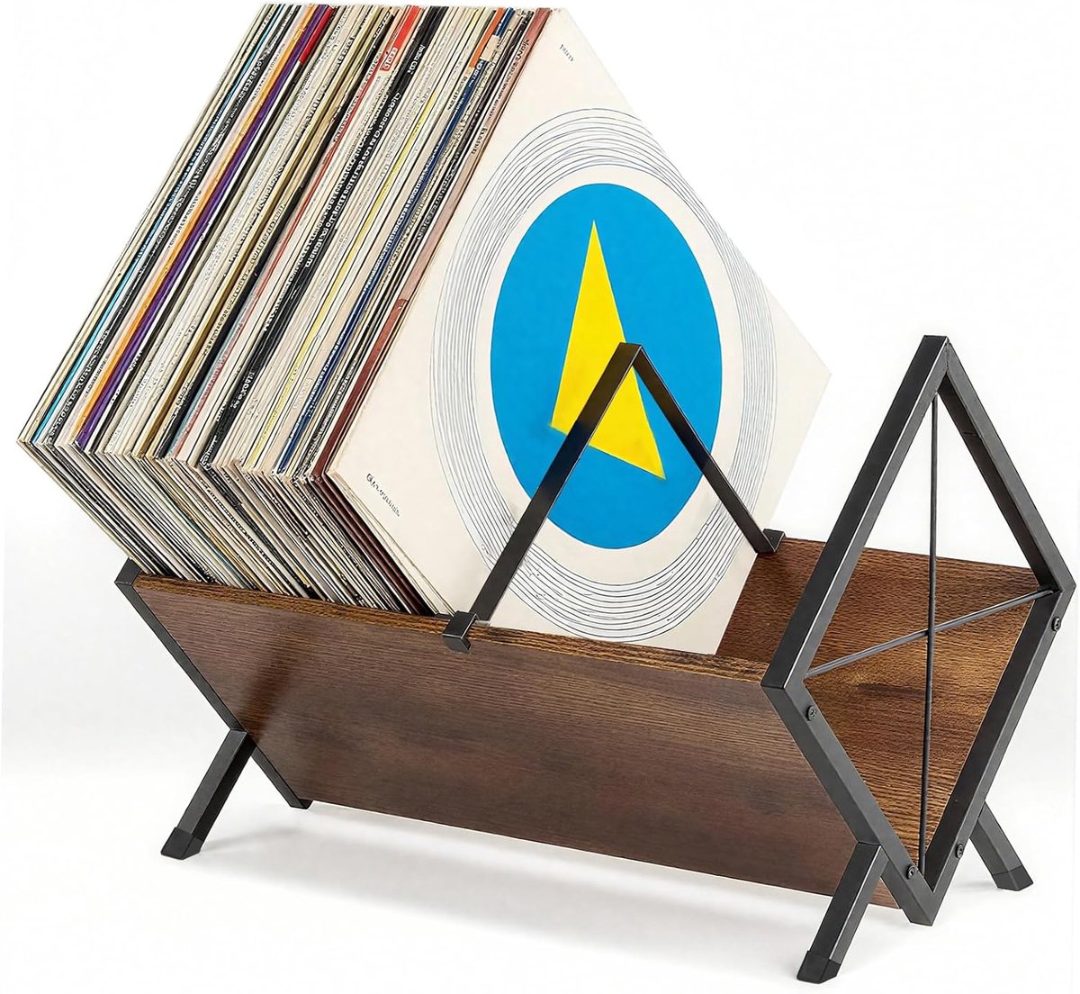 Vinylplatenstandaard voor 80-100 lps - ijzerhouten opslag - antislip scheidingsklem - eenvoudig te monteren - SnelShoppen