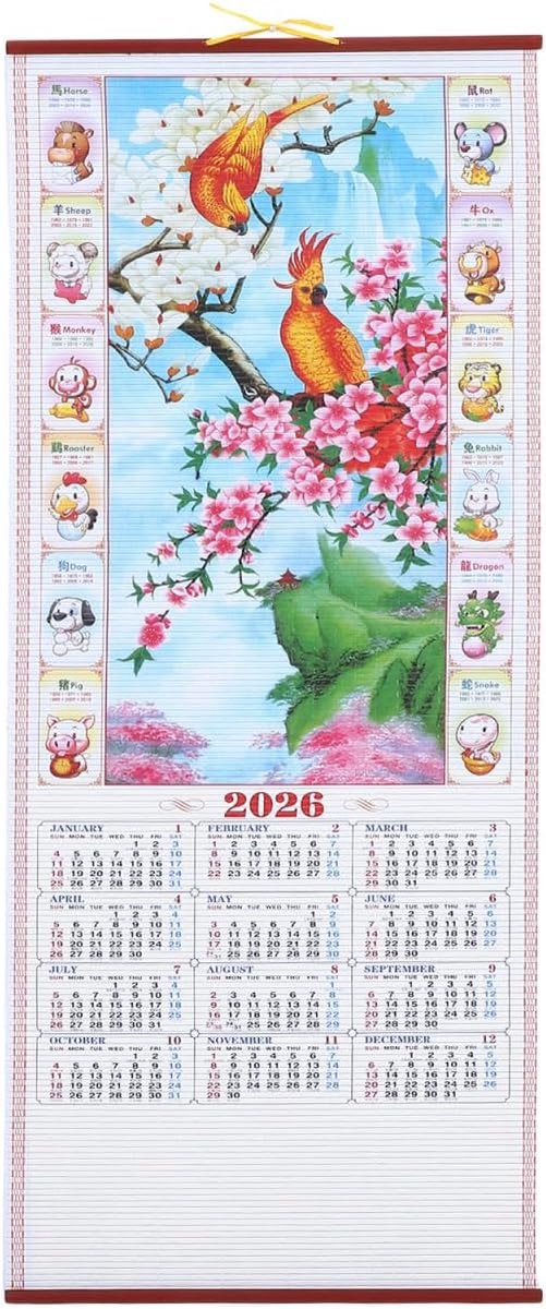 SnelShoppen - Chinese Nieuwjaar Kalender 2026, Paard Jaar, Rattan Imitatie, Feng Shui, Maandkalender voor Thuis of Kantoor Decoratie