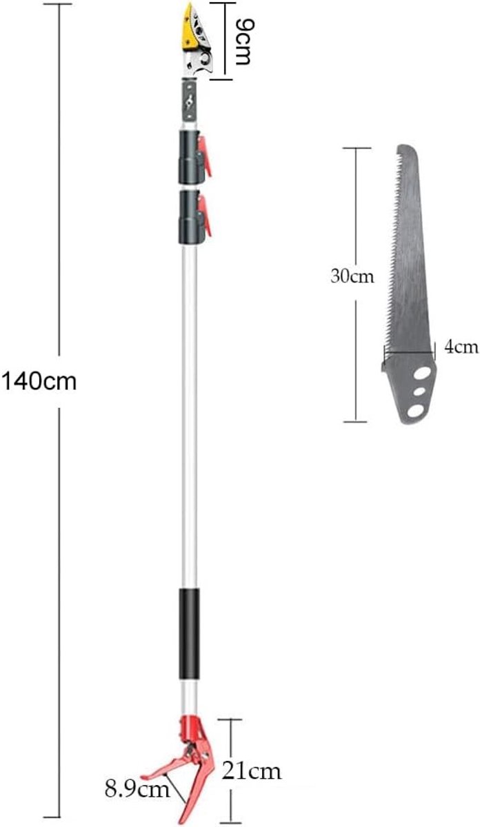 Telescopische Tuinschaar - Staal/Aluminium - Uitschuifbaar tot 2,3 m - Met Afneembaar Zaagblad - Voor Bomen en Struiken — afbeelding 4