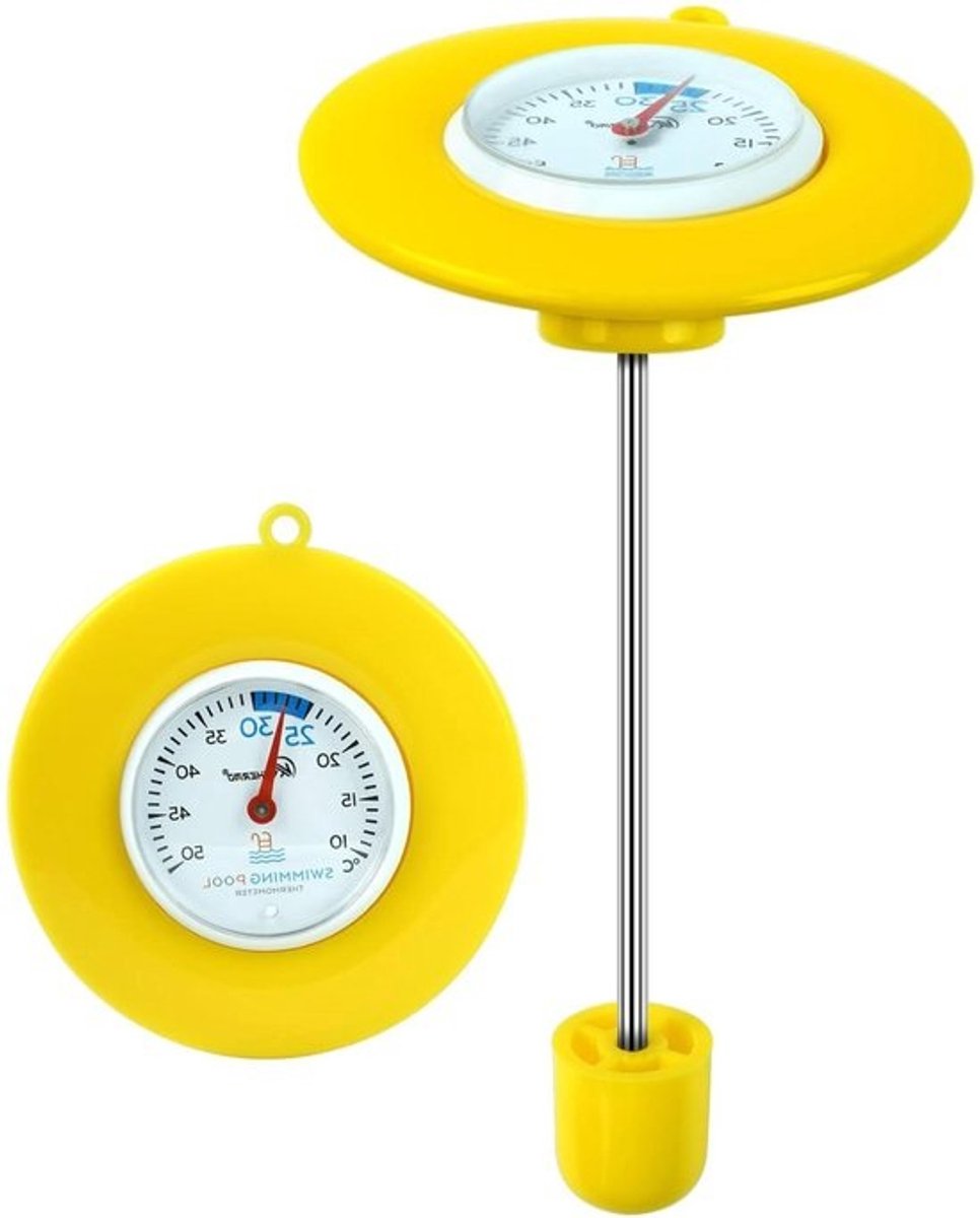 Zwembadthermometer - Waterthermometer Badthermometer - Watertemperatuur Meten - Analoge Mechanische Meting - 10-50°C - Geel