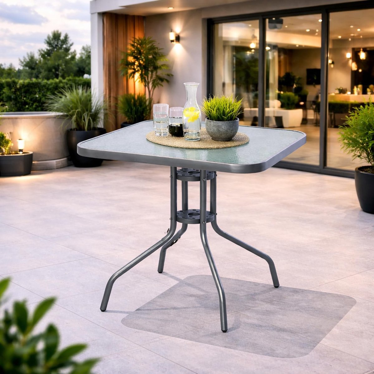 Bistrotafel met Glazen Top - Weerbestendig en Modern - 60 x 60 x 70 cm