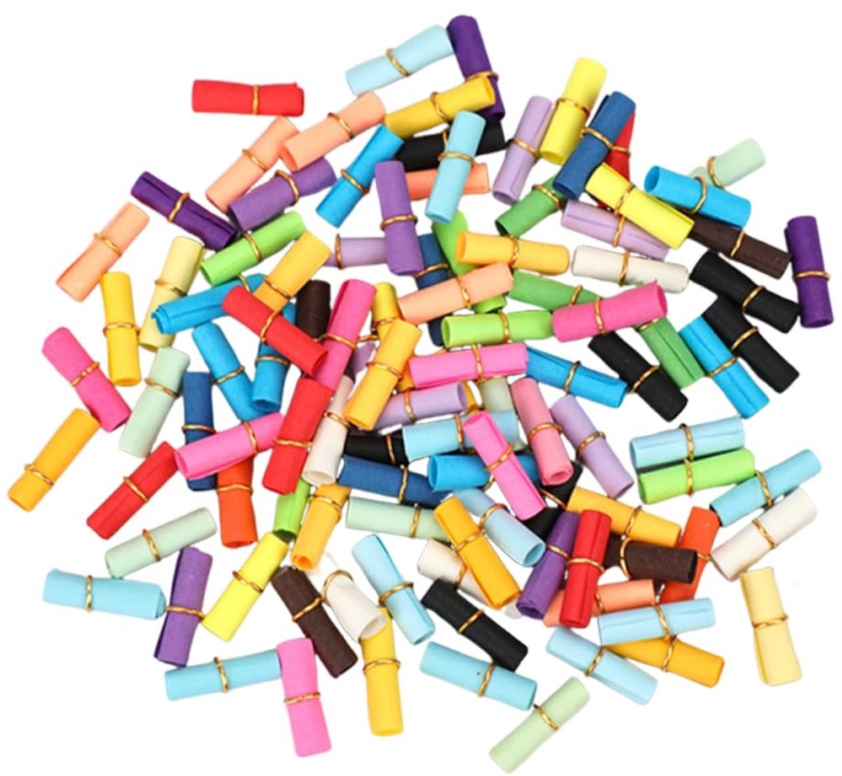 Set van 100 rolpapier in flitsende kleuren - Berichten in fles