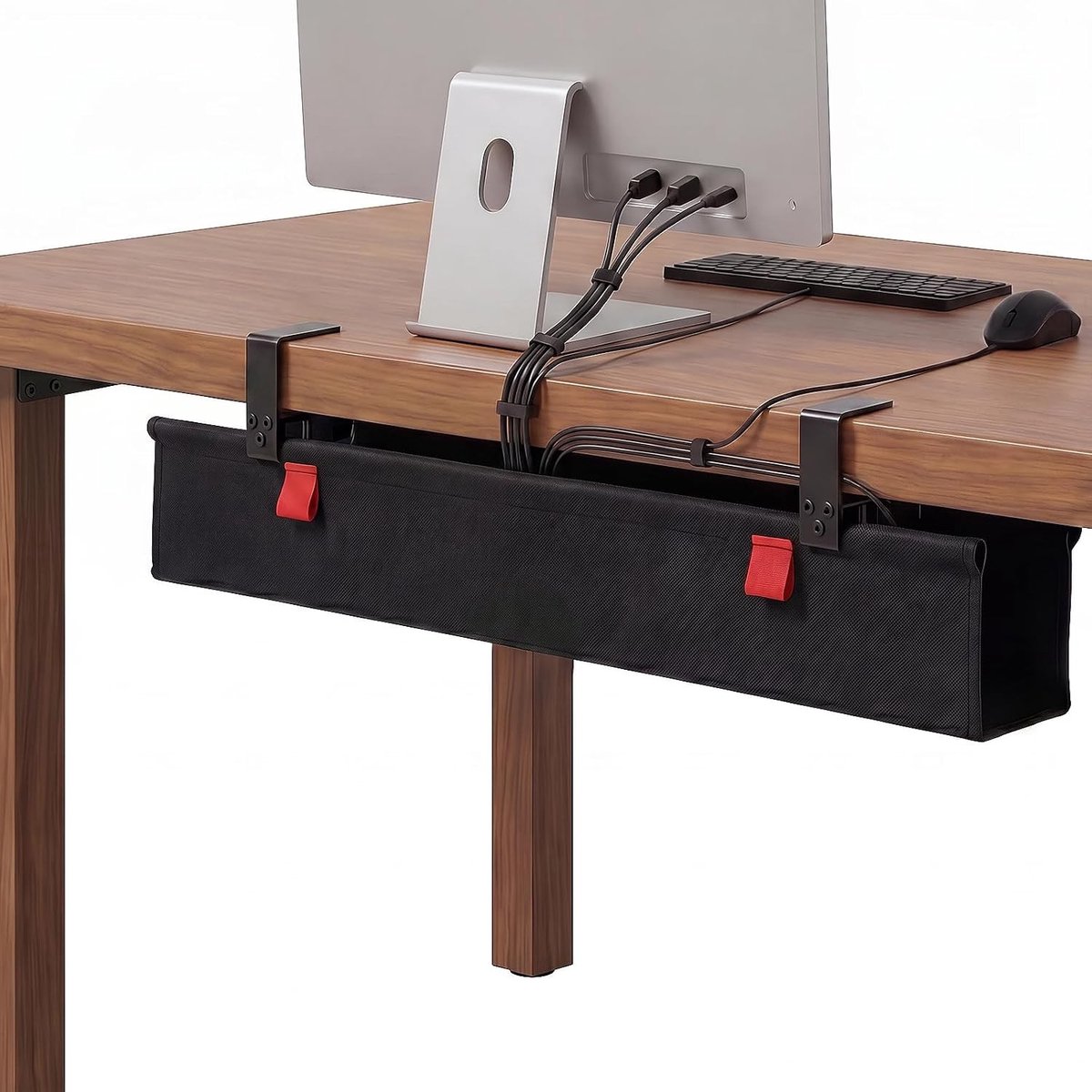 Onderste bureau kabelmanagement tray, geen boren klembevestiging, kabelorganizer voor thuiswerkplek, stevige en waterdichte kabelbak, 72 cm x 14 cm, zwart, ideaal voor opgeruimde werkplek