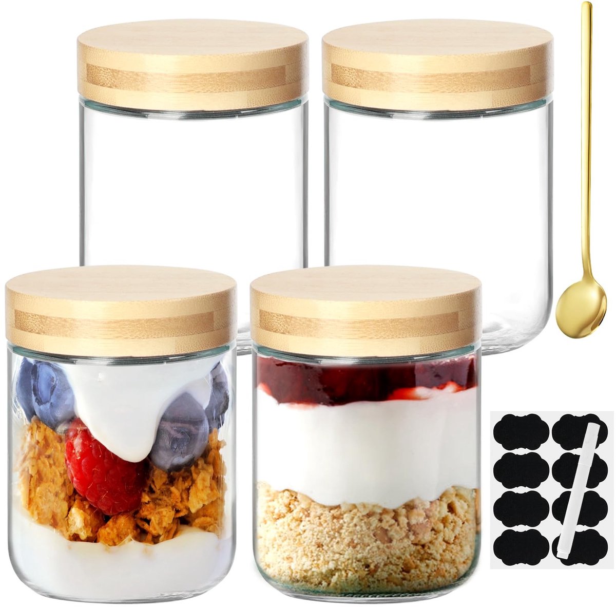 Oatmeal Glazen - Set van 4 - 480 ml met schroefdeksel
