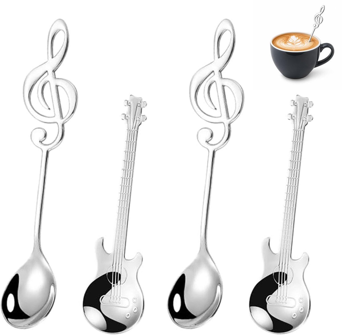 Set van 4 Decoratieve Dessertlepels - met Muzieknoten
