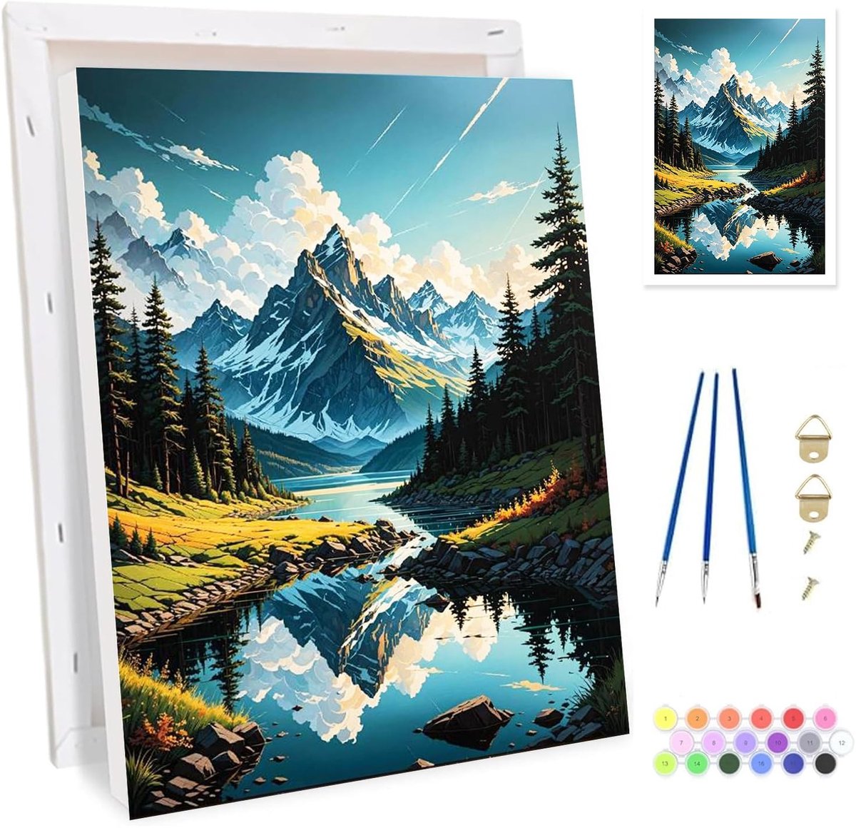 Schilderen op Nummer voor Volwassenen - Berglandschap met Houten Easel