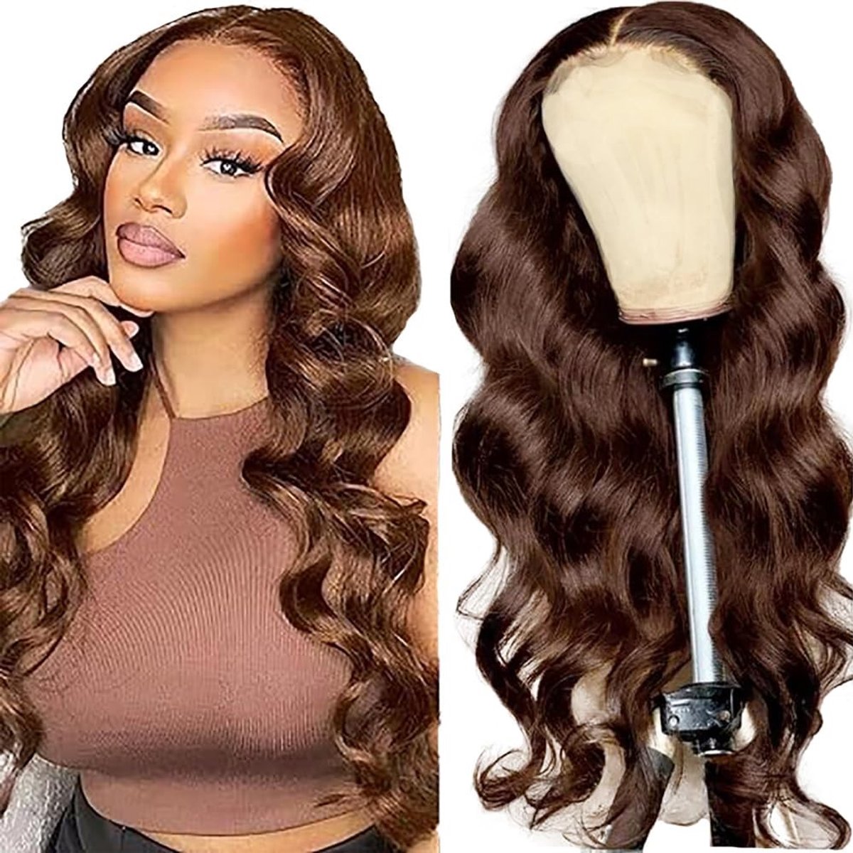 Lace Wig van echt haar - 76 cm - Bruin