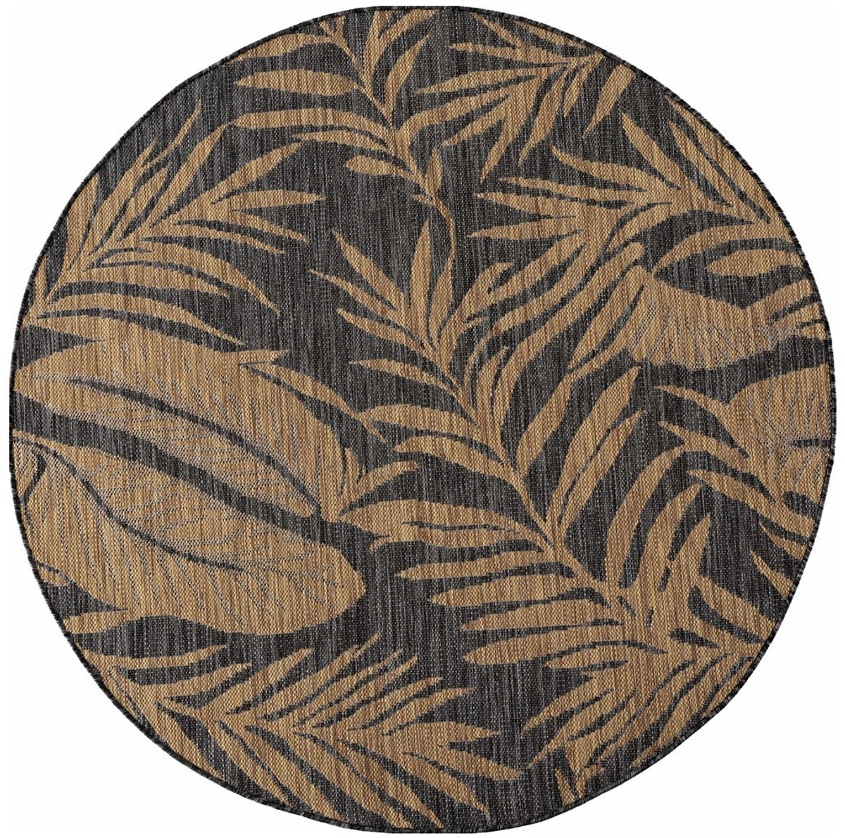 Dutch XXL Rond Buitenkleed | Mira | Bladeren | Zwart | 80x80 cm | Buitentapijt | Tuintapijt