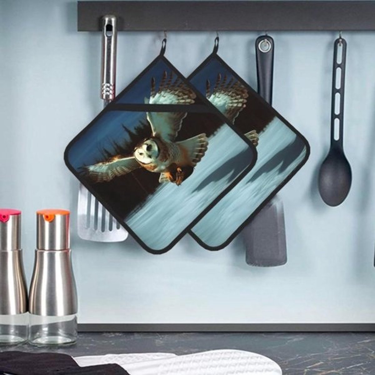 Pannenlappen met Zak - Ovenwanten Onderzetter - Keuken Beschermen - Hittebestendig Polyester - 20 x 20 cm - Zwart