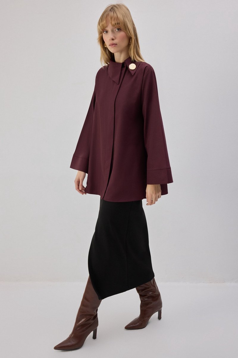 Touché Privé - Asymmetrische poplin blouse - Bordeaux - Dames
