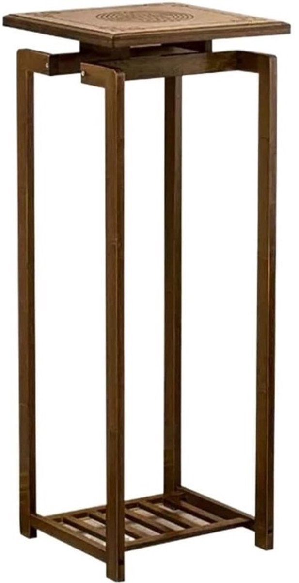 Plantenstandaard Bamboe - Bloemenrek Decoratief - Planten Binnen Zetten - Driedimensionaal Snijwerk - 33 x 33 x 87cm - Natuurlijk