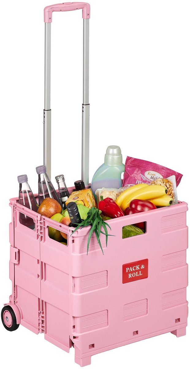 Opvouwbare winkelwagen - Roze met aluminium handvat