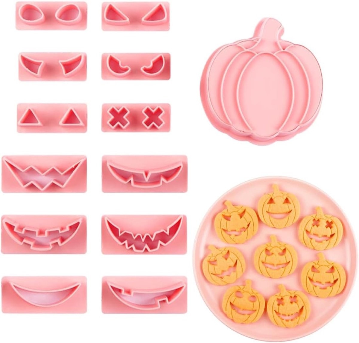Set van 14 Halloween Koekjesuitsteekvormpjes in 3D - Pompoenvormige Koekjes voor Feestdecoraties en Bakplezier