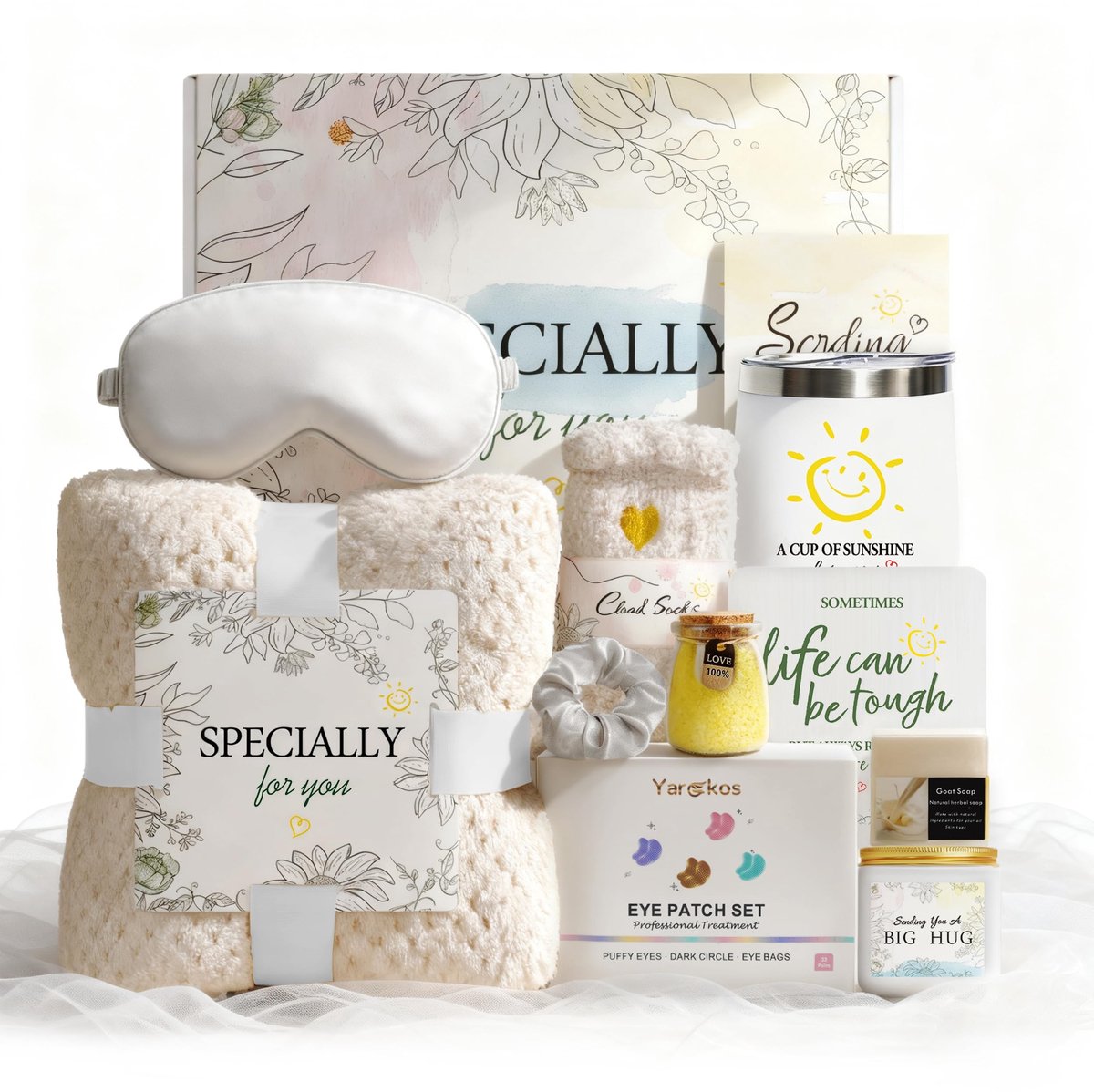 Cadeaubasket met 11 zelfzorgproducten voor vrouwen