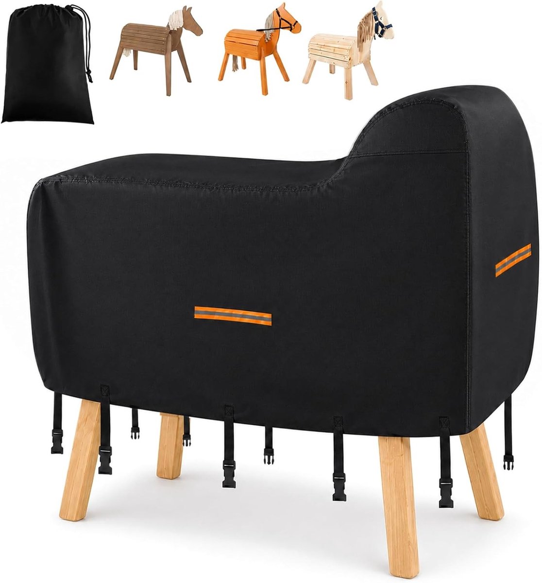 Afdekzeil voor houten paard - Duurzaam 420D Oxford materiaal, waterdicht en UV-bestendig zwart afdekking