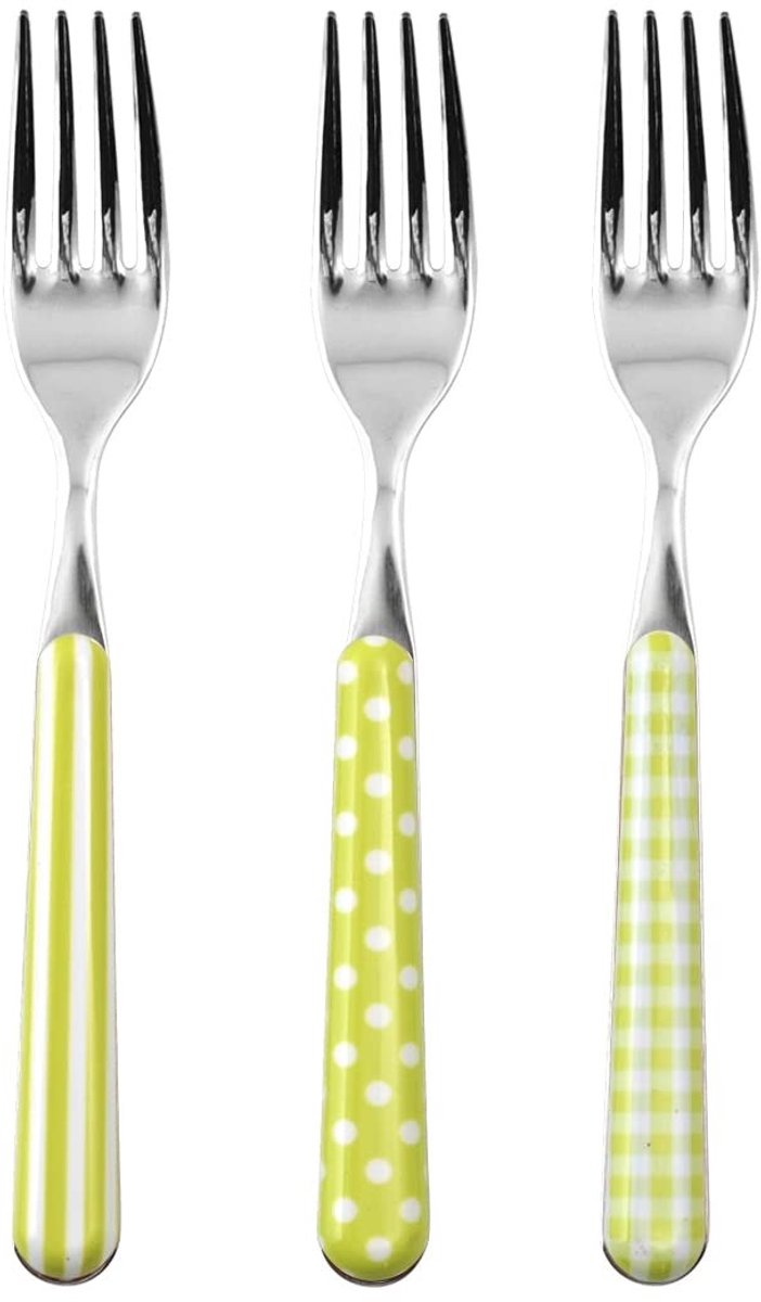 Set van 6 vorken - met groene kunststof handgreep