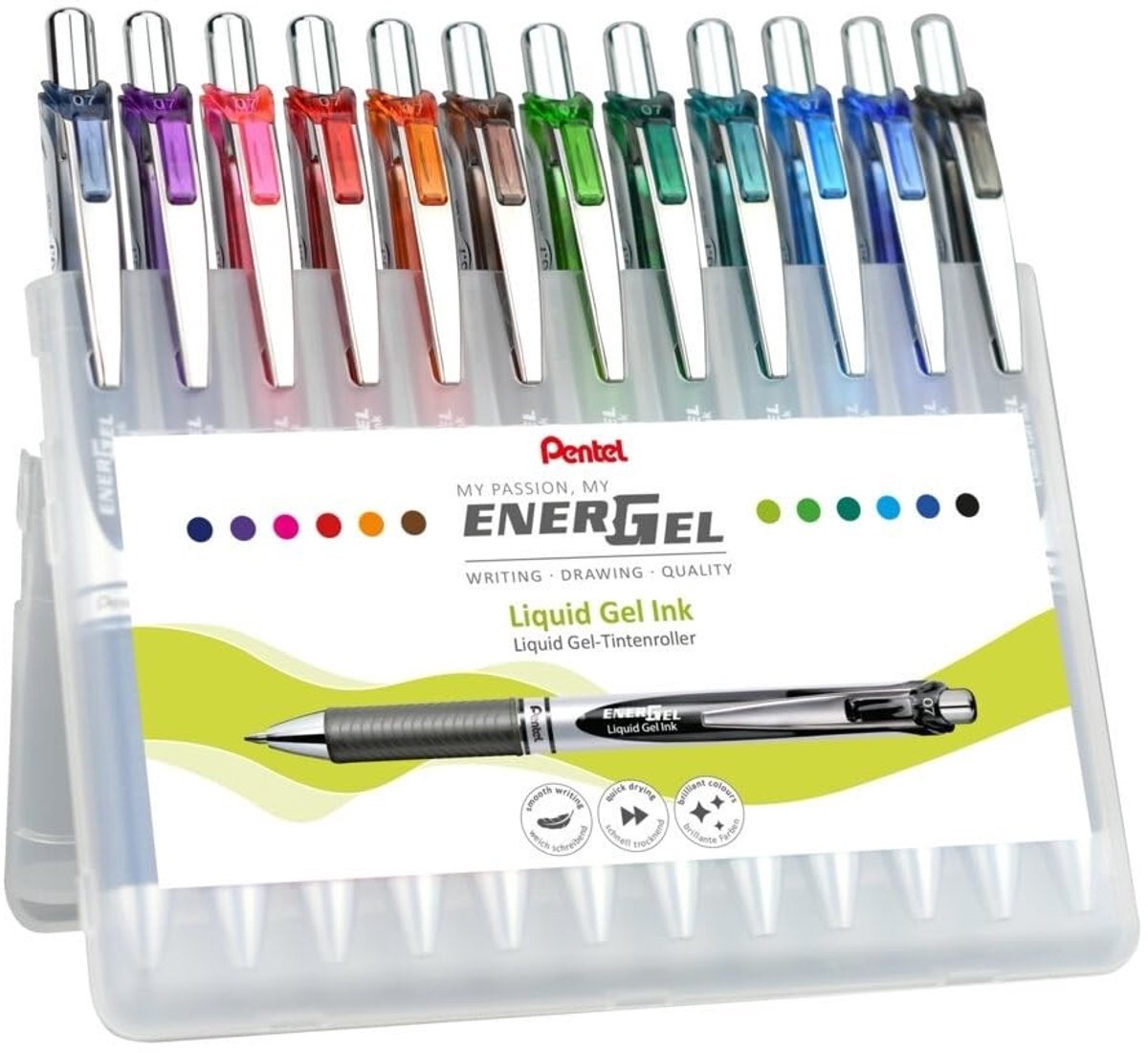 Gelpen met drukmechanisme - Set van 12 kleuren