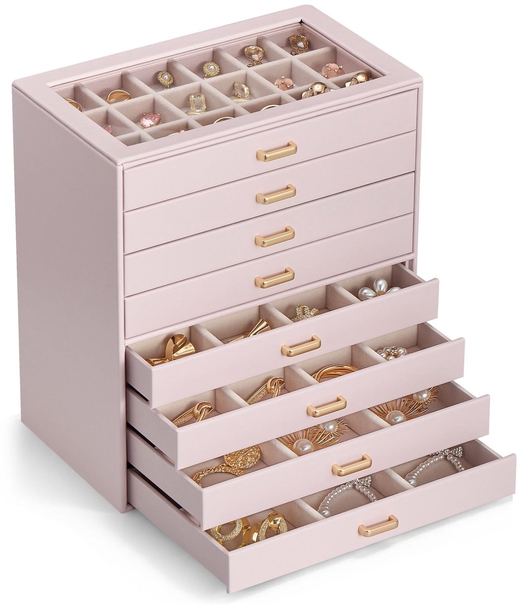 8-laags Sieraden Organizer - Roze met Transparant Deksel