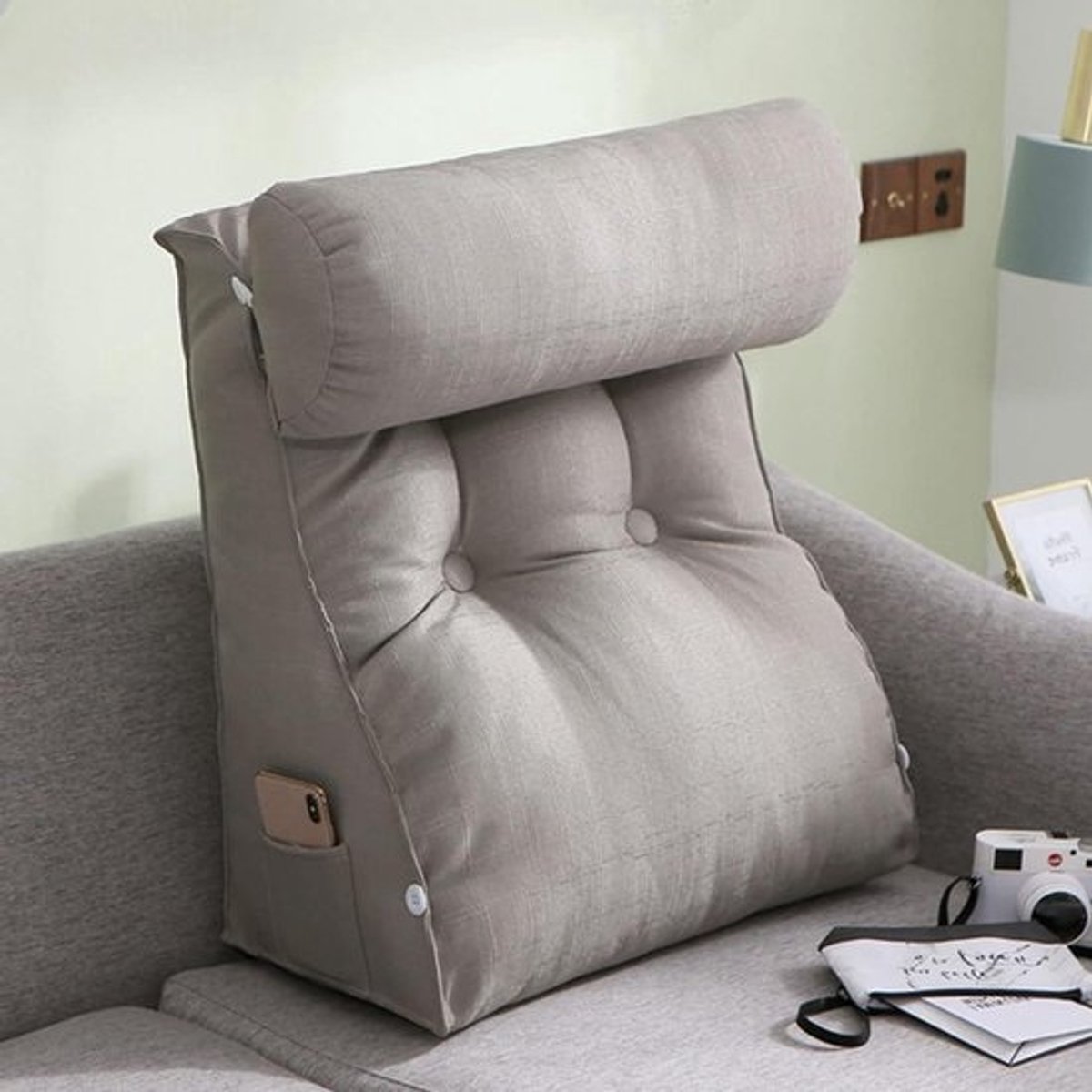 Leeskussen met neksteun - Leunend kussen rugsteun - Ontspannen TV kijken - Ergonomisch driepuntsontwerp - 45x55 cm - Ijzig Zilver