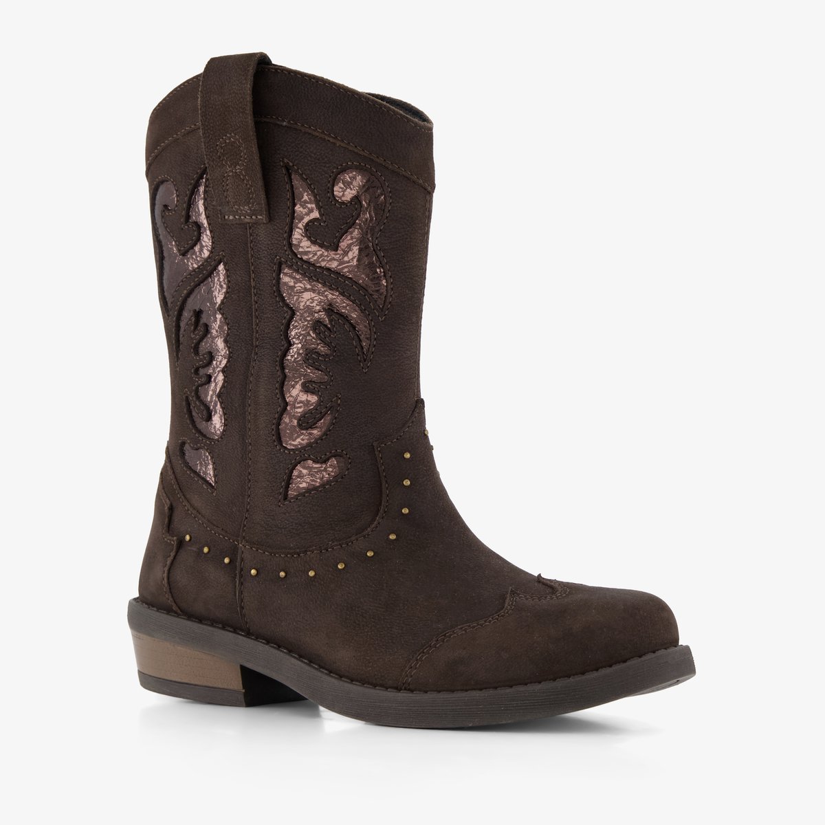 Braqeez suède meisjes cowboylaarzen donkerbruin - Maat 31 - Echt leer