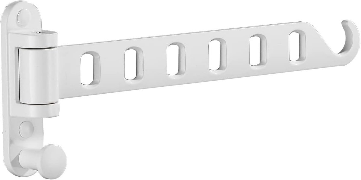 YAGXIG Wandkledingrek - 33 cm opklapbare arm - Wit - Uit één stuk - Met 6 hangersleuven - Ruimtebesparend aluminium kledingrek - Plat op te vouwen - Geschikt voor wasruimtes, kasten, badkamers, studentenkamers of campers