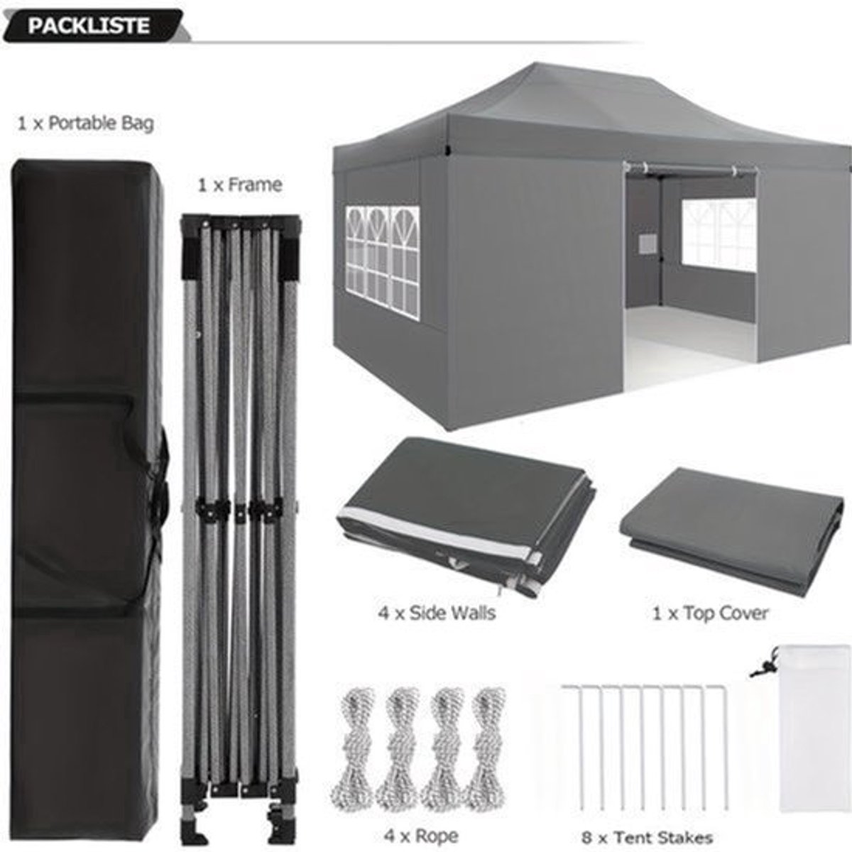 Partytent – Paviljoen – Easy Up Tent – Feesttent – Tuintent – Pop-up – 3,05x4,57 m – Verstelbare Hoogte – Aluminium Frame