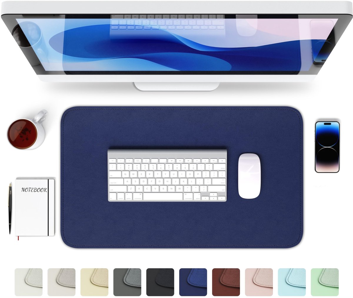 Bureau Onderlegger - Waterdicht PU Leer - Blauw