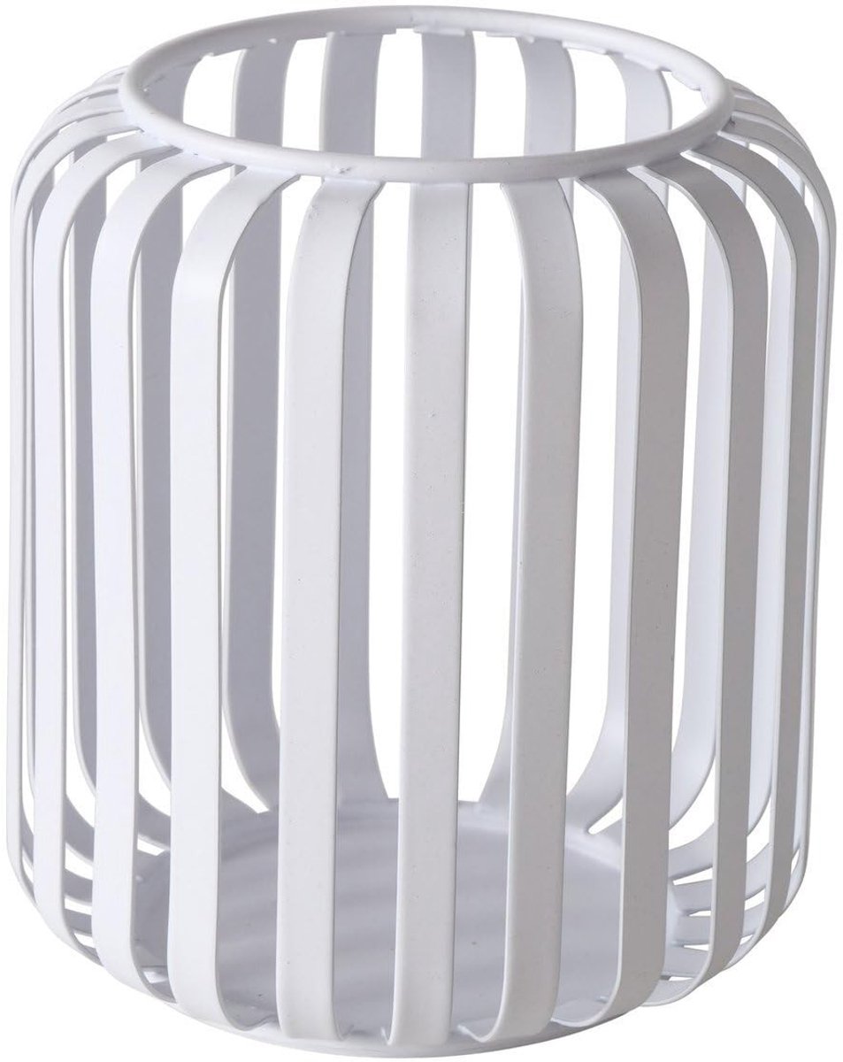 Windlicht metaal - Modern rond 10x12cm wit