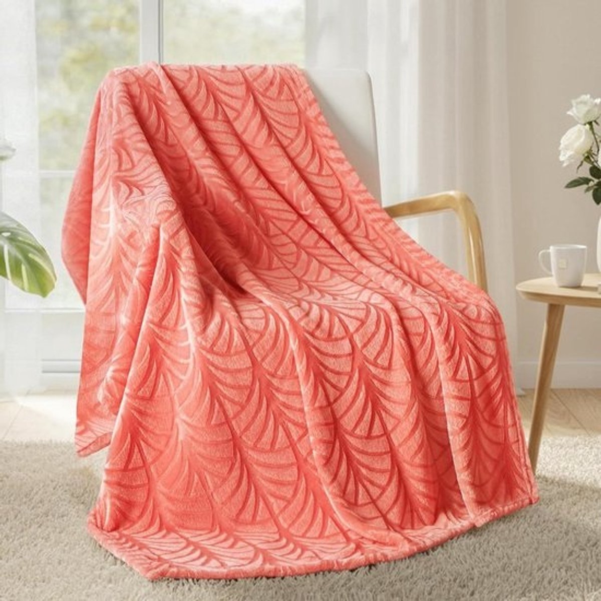 Fleecedeken - Spandeken Plaid - Bank en Bed - Zacht Flanel - 130 x 150 cm - Koraal