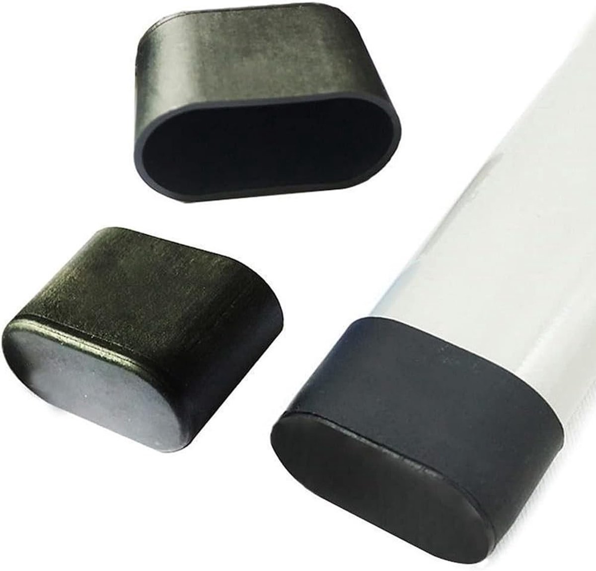 Rubberen Meubelpoot Beschermers met Metalen Deksel, Ovalen Hoesjes voor Stoelen en Tafels, Set van 10 (Zwart 15x30mm) - Vloerbescherming en Stootbestendig