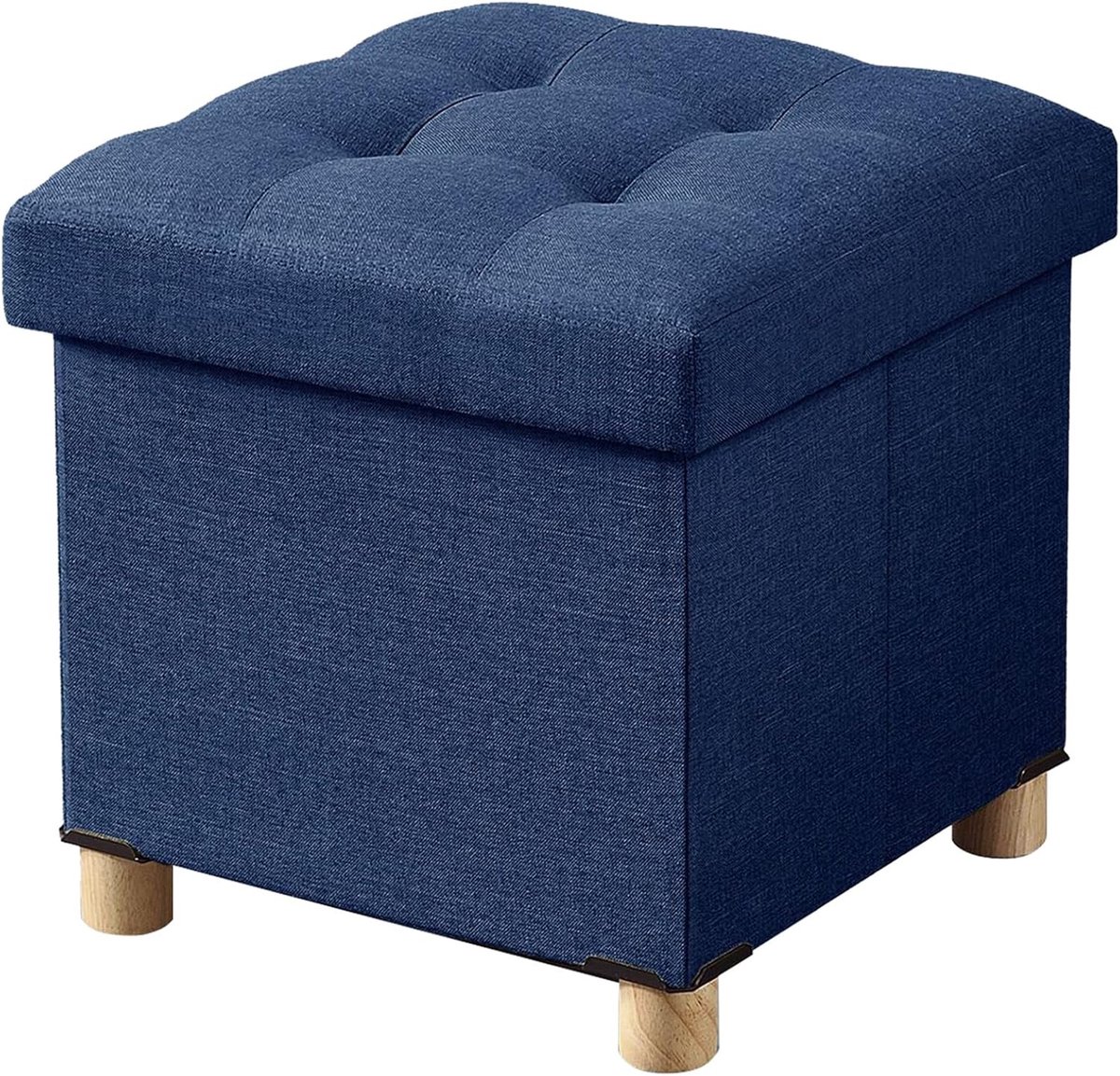 Ottoman Opbergdoos met 4 Houten Poten, Linnen Opbergpoef voor Woonkamer, Donkergroen, 76 x 38 x 38 cm, Ruimtebesparend en Stijlvol Meubel